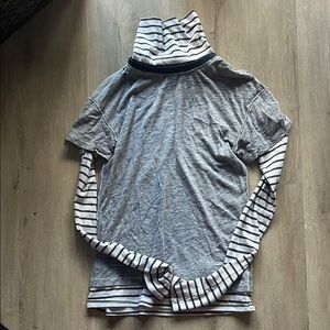 We The Free Striped Gray and White Turtleneck Top